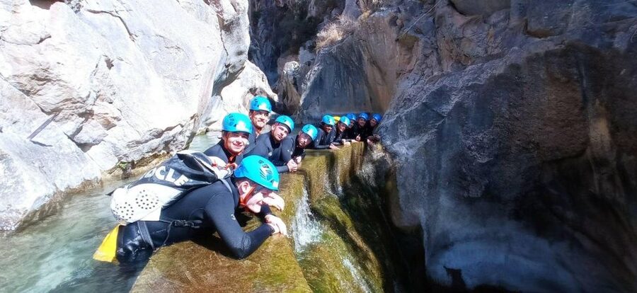 Bolulla: Estret de les Penyes Water Canyoning - The final 20-metre waterfall abseil