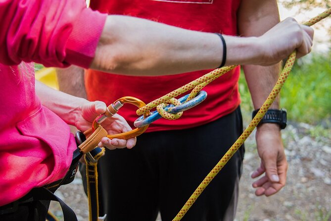Canyoning and Zipline in Polylimnio Waterfalls - The 30-meter zipline over the lake