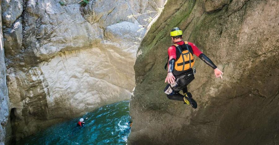 From Interlaken: Canyoning Chli Schliere - Getting fitted and entering the gorge