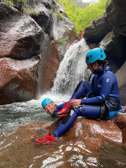Madeira Island Canyoning Adventure - Getting fitted with neoprene and canyoning boots